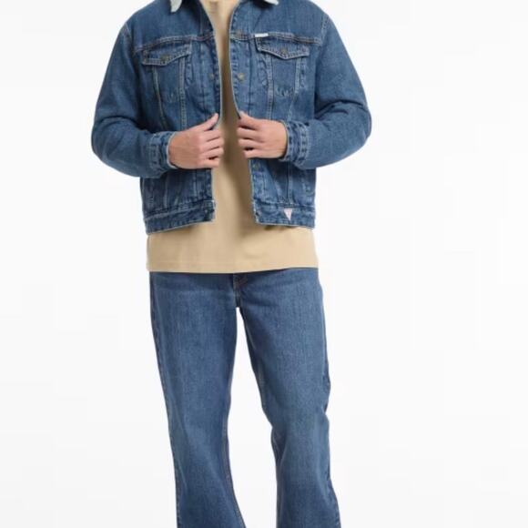 Guess Jeans Jean Jacket Men’s Small With White Sherpa Lining - Picture 2 of 11